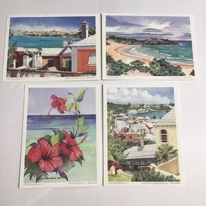 Jill Amos Raine Bermuda Artist Watercolor Scenes SET OF 4 Notelets Assorted NEW